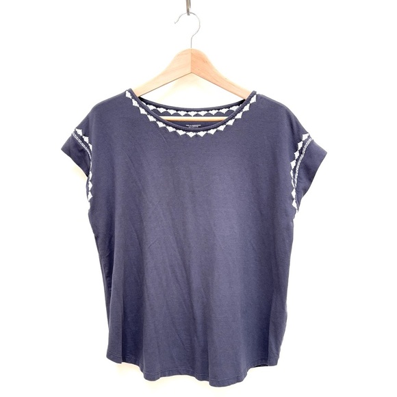 J. Jill Tops - J. JIll Pure Jill Embroidered Cap Sleeve Tee Shirt Boho Blue Gray Size MP